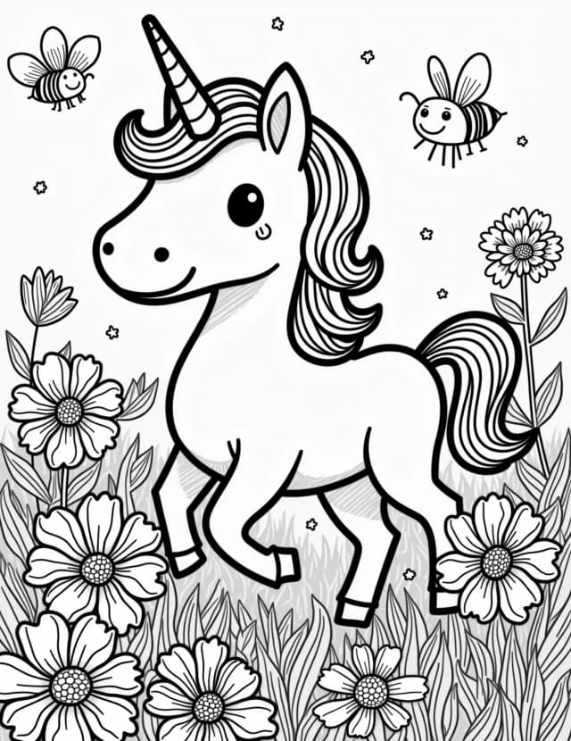 Enchanted Unicorn Garden Coloring Page