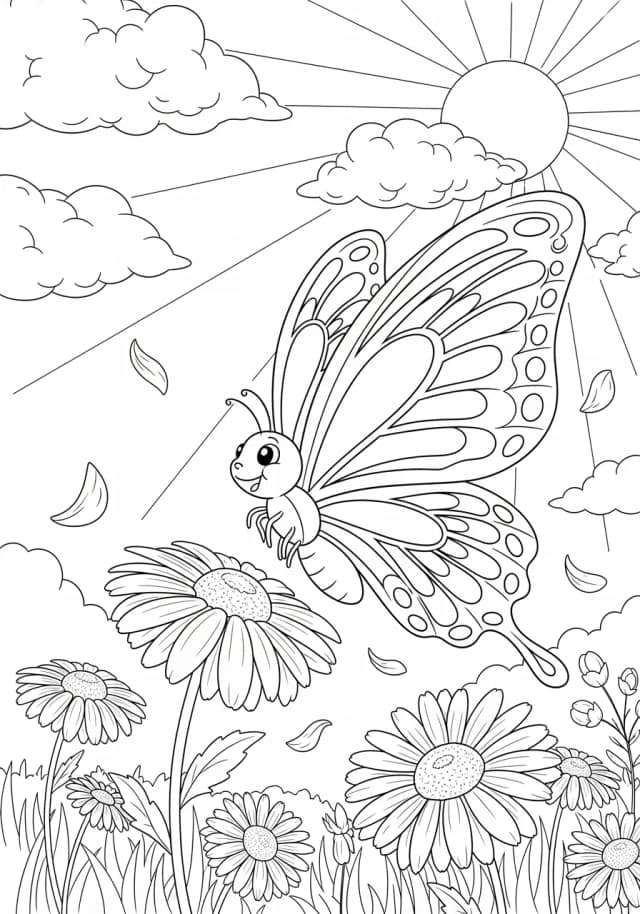 Baby Butterfly's First Flight Coloring Page