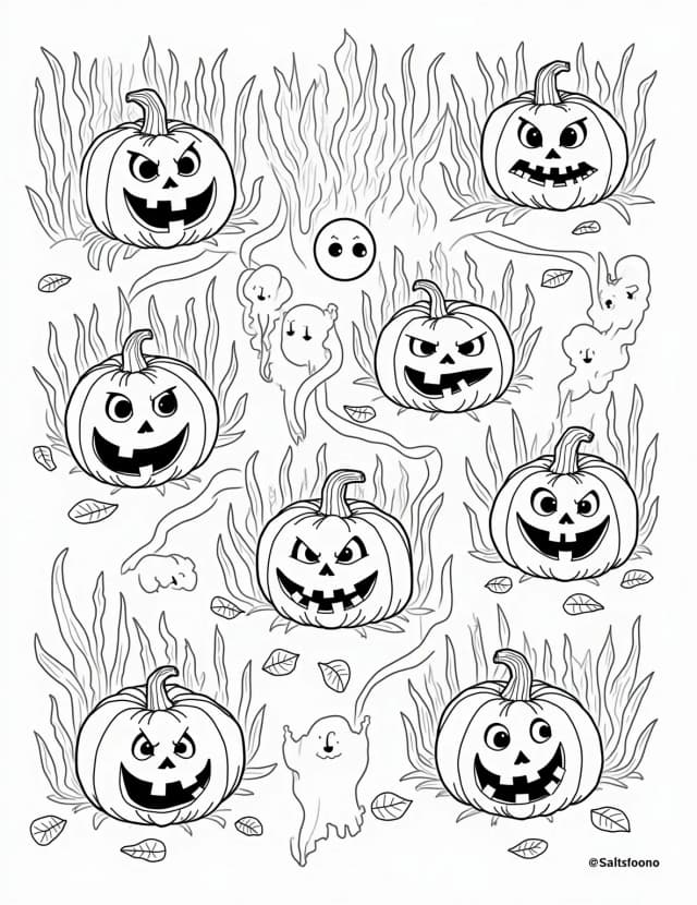 Haunted Pumpkin Patch Maze Coloring Page