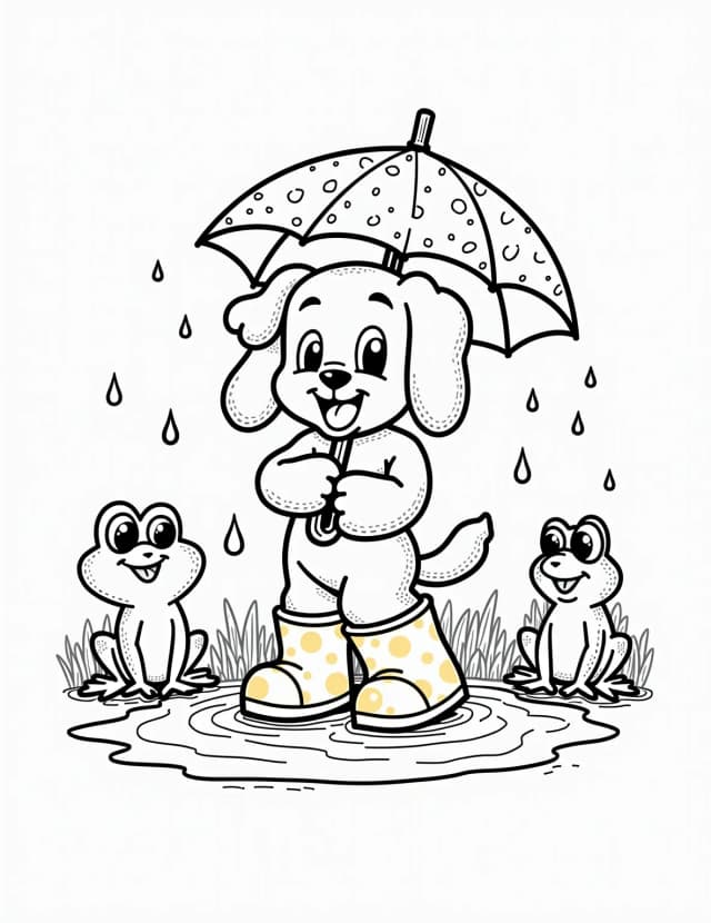 Puppy's Rainy Day Adventure Coloring Page