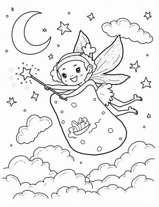 Tooth Fairy's Nightly Rounds Coloring Page