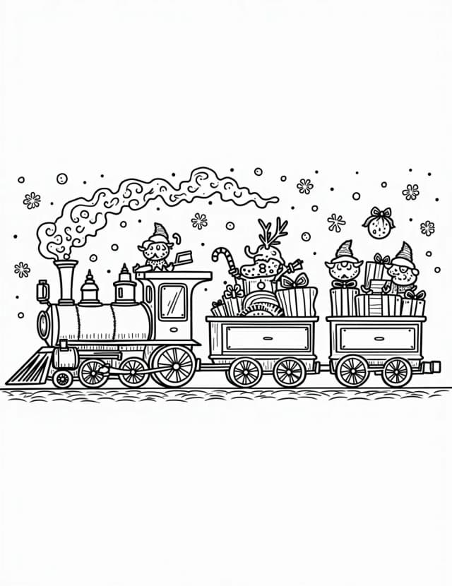 Holiday Train with Christmas Light Steam Coloring Page
