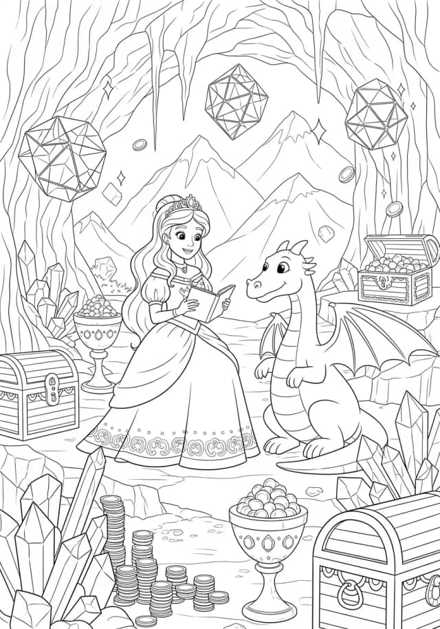 Princess and Dragon Friend Coloring Page