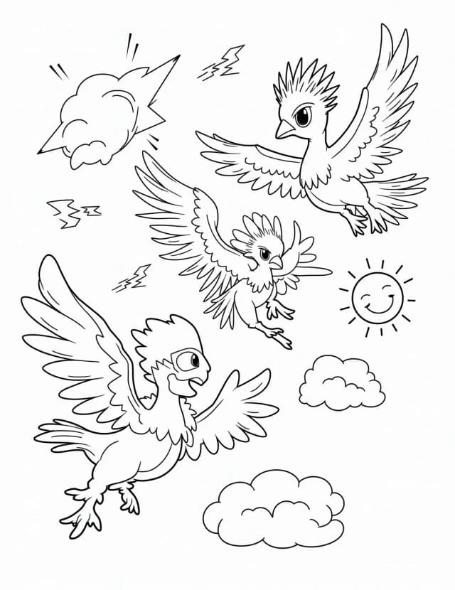 Legendary Birds' Sky Battle Coloring Page