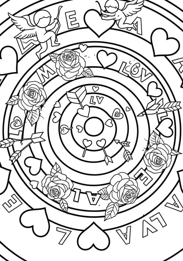 Intricate Valentine Mandala Coloring Page