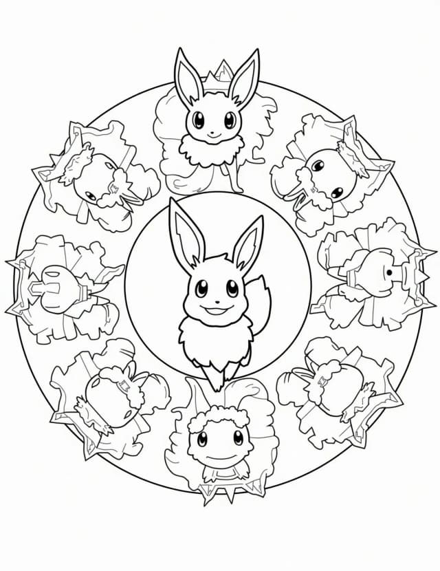 Eevee's Evolution Party Coloring Page