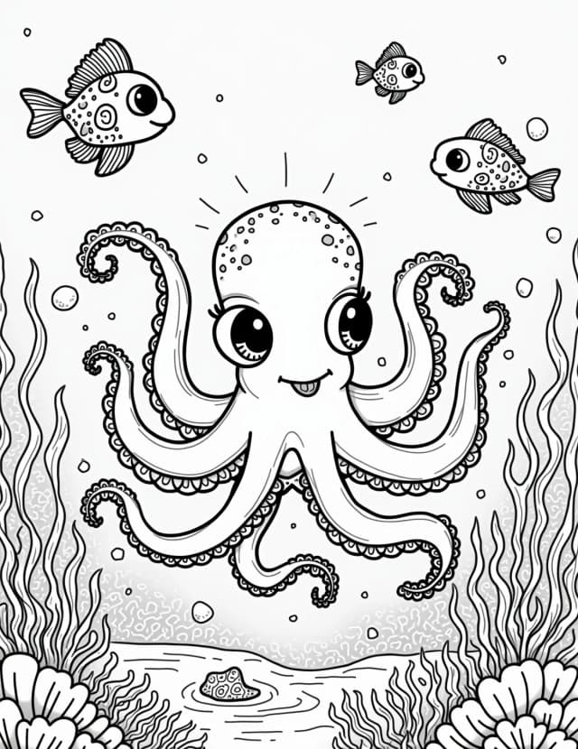 Underwater Octopus Garden Coloring Page