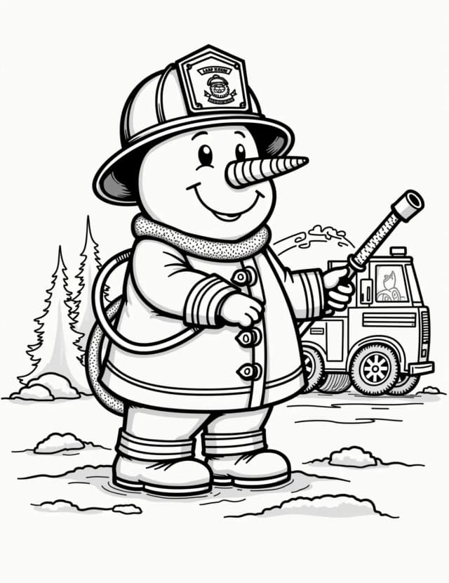 Snowman Firefighter Hero Coloring Page