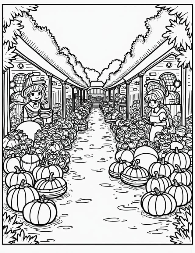 Thanksgiving Farmers' Market Coloring Page