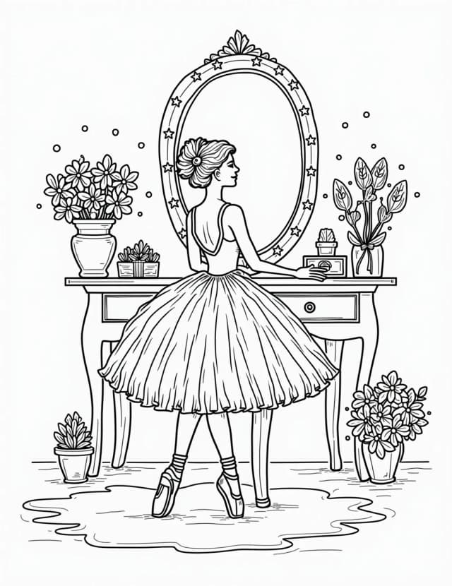 Ballerina's Dressing Room Coloring Page