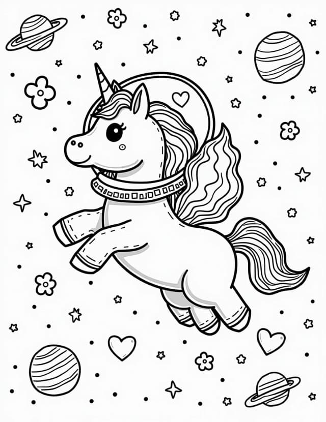 Unicorn's Cosmic Journey Coloring Page