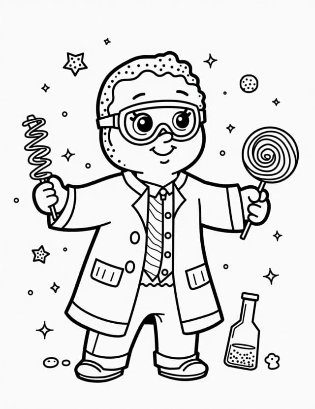 Gingerbread Scientist's Laboratory Adventure Coloring Page