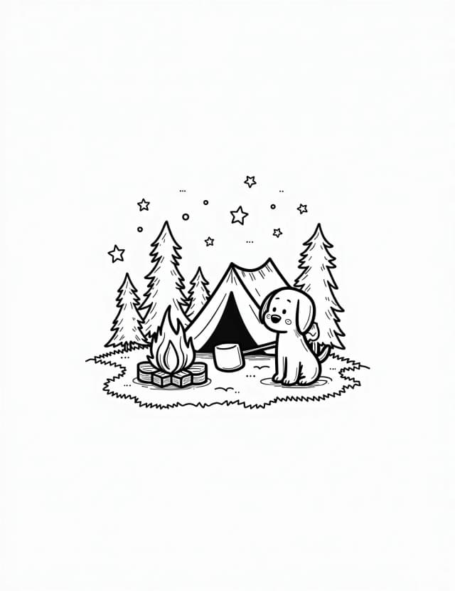 Puppy's Camping Trip Coloring Page