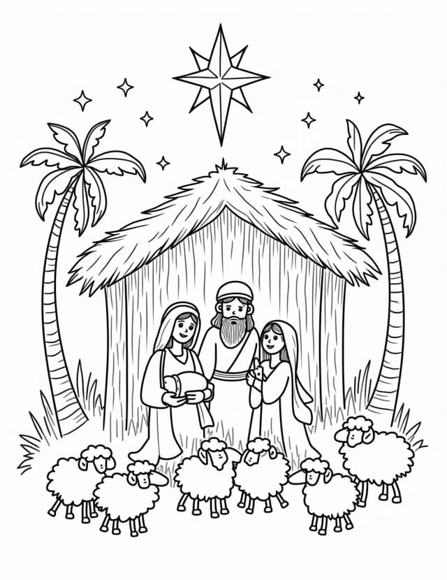 Nativity Scene Coloring Page