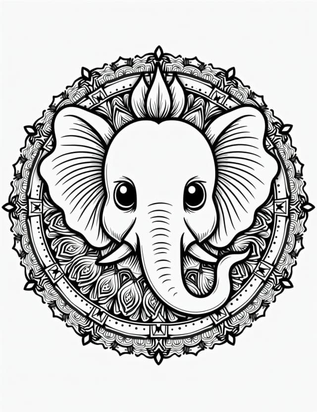 Elegant Elephant Mandala Coloring Page