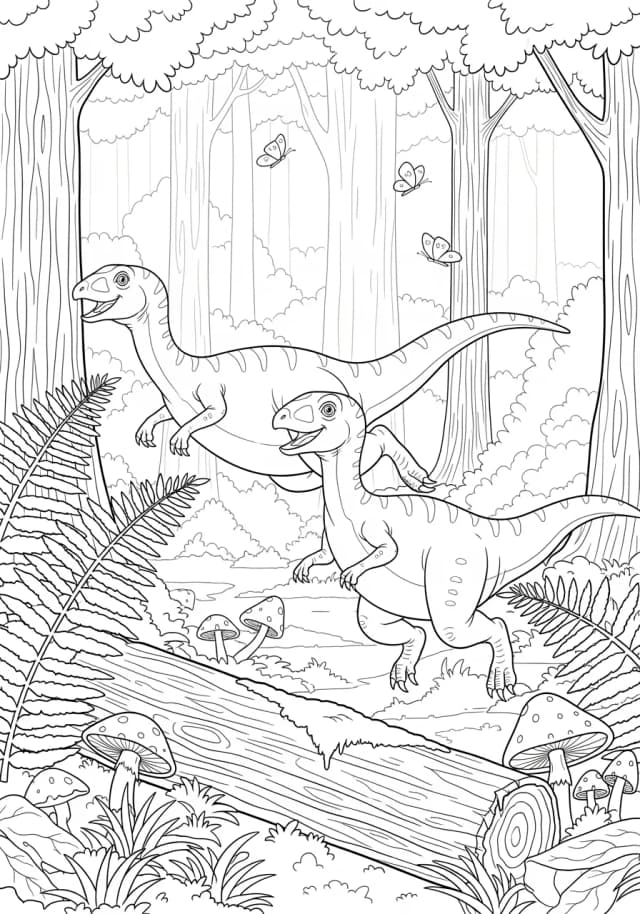 Dancing Compsognathus Forest Frolic Coloring Page