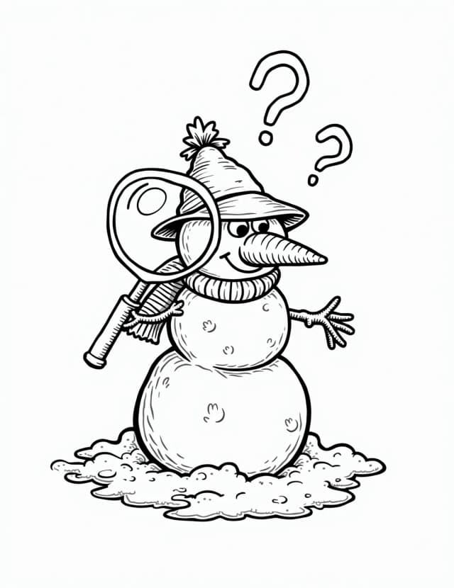 Snowman Detective Mystery Coloring Page