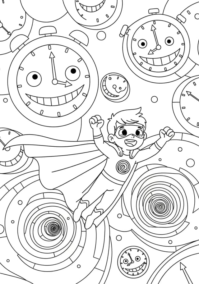 Time Manipulation Hero Stopping Clocks Coloring Page