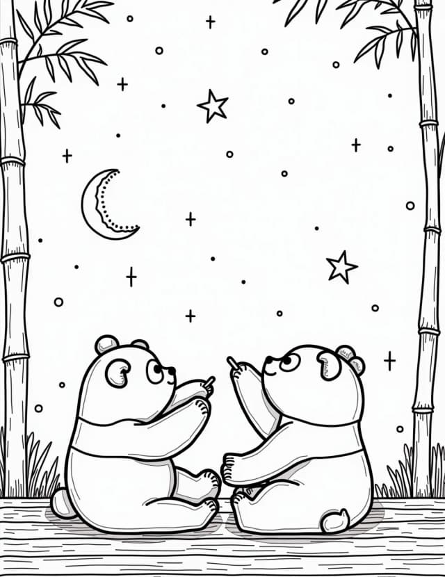 Panda's Stargazing Night Coloring Page