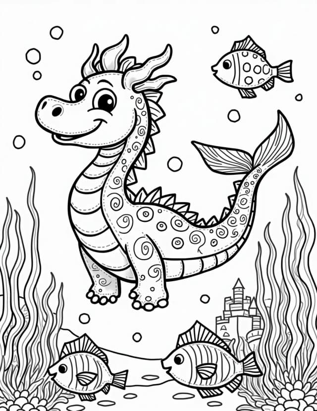 Underwater Dragon Kingdom Coloring Page