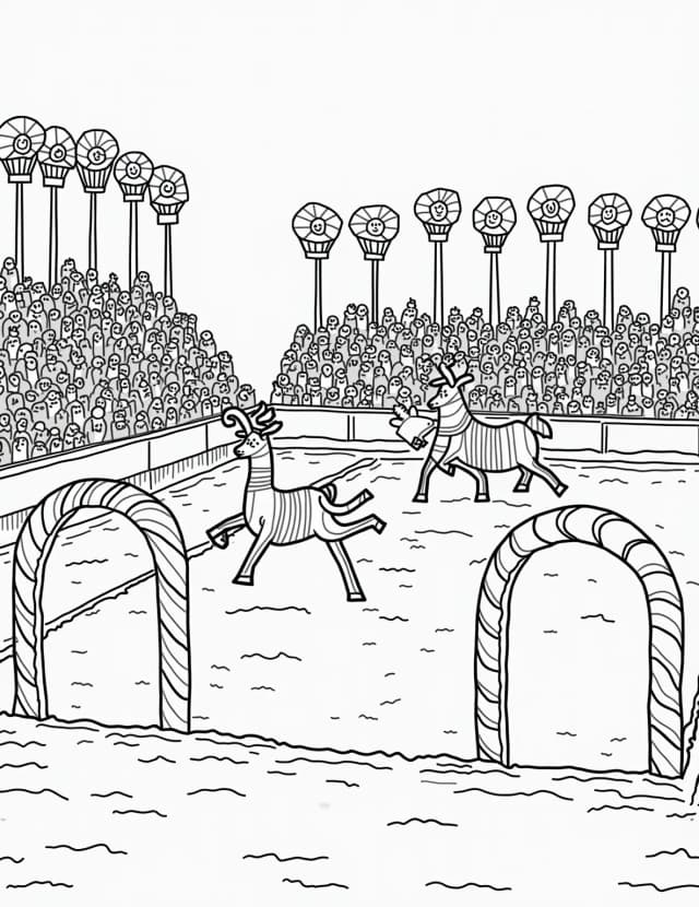 Reindeer Flying Obstacle Course Coloring Page