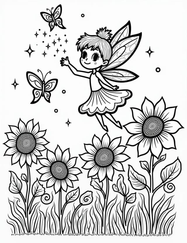 Rainbow Fairy Magic Coloring Page