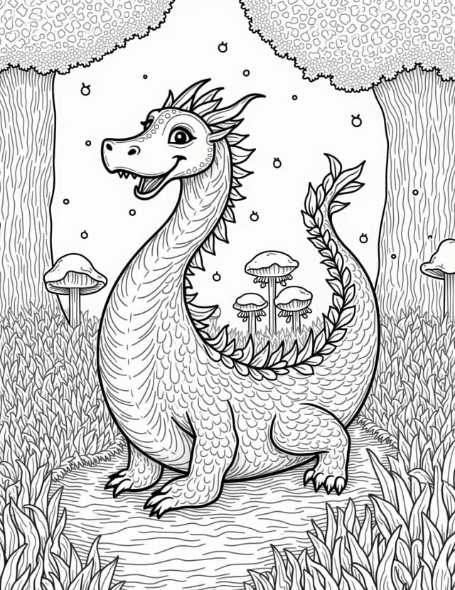 Dragon's Enchanted Forest Guardian Coloring Page