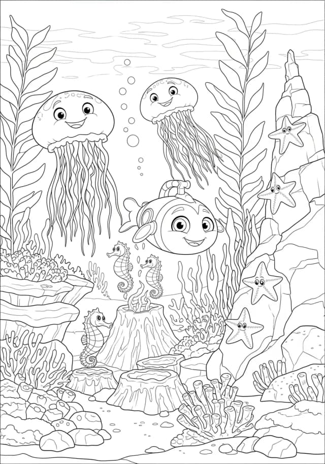 Zuma's Submarine Deep Sea Exploration Coloring Page
