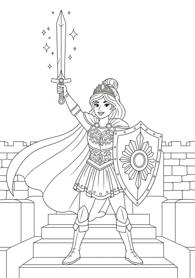 Warrior Princess Battle Ready Coloring Page