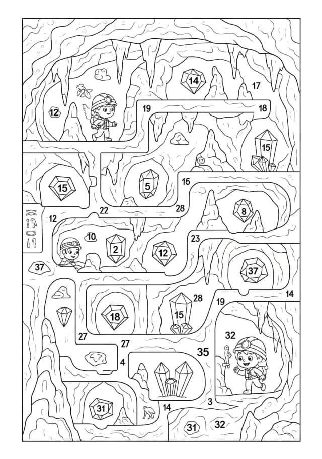 Mystical Number Crystal Cave Coloring Page