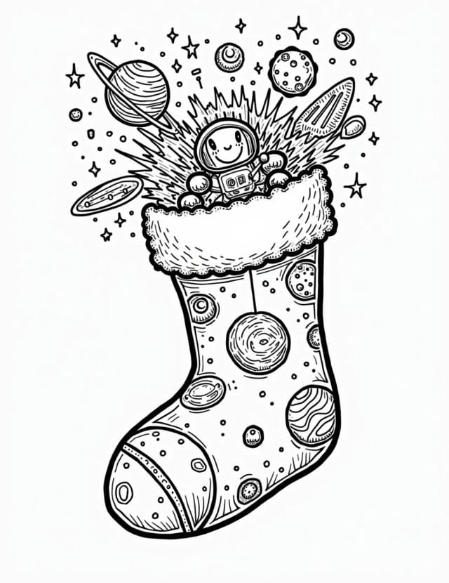 Space Explorer Stocking Coloring Page