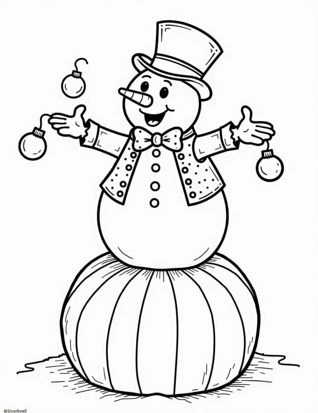 Snowman Circus Performer Coloring Page