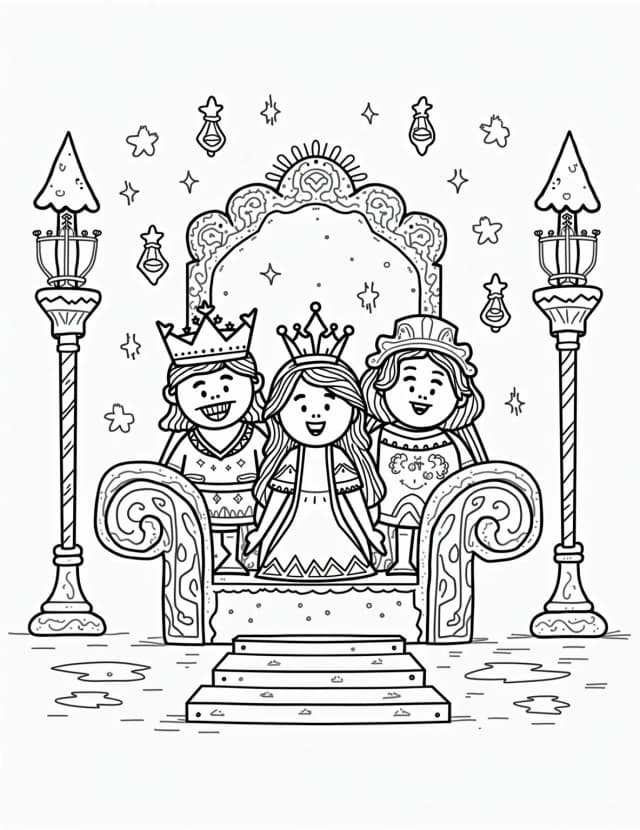 Gingerbread Royal Family in the Castle Coloring Page