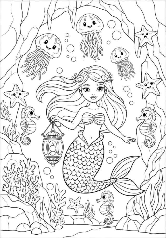 Mermaid's Deep Sea Adventure Coloring Page