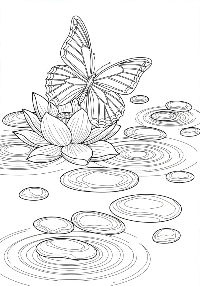 Zen Butterfly Garden Meditation Coloring Page