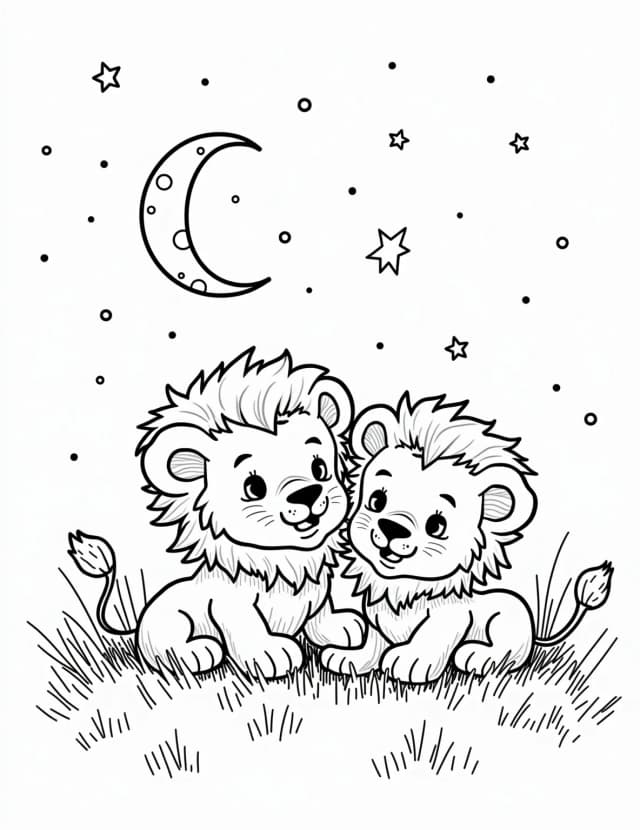 Lions in the Starry Night
