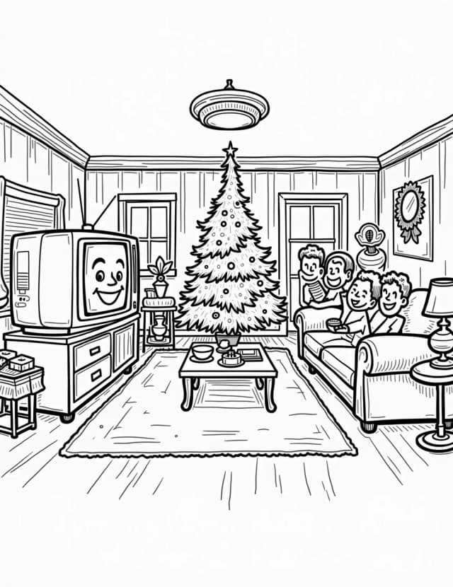 Retro Christmas TV Special Coloring Page