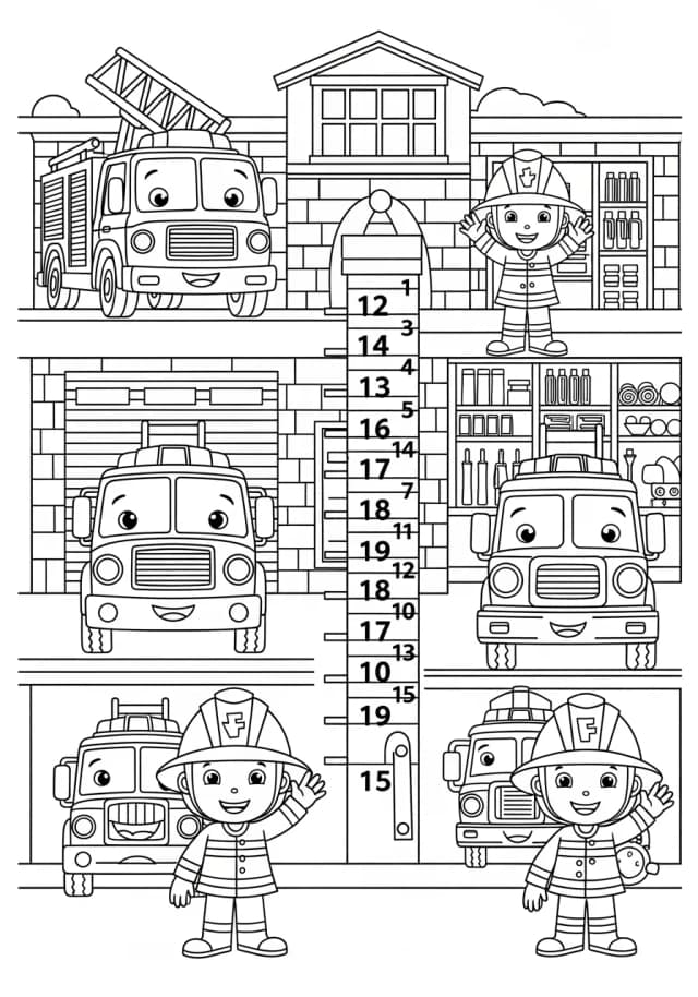 Number Fire Station Emergency Coloring Page