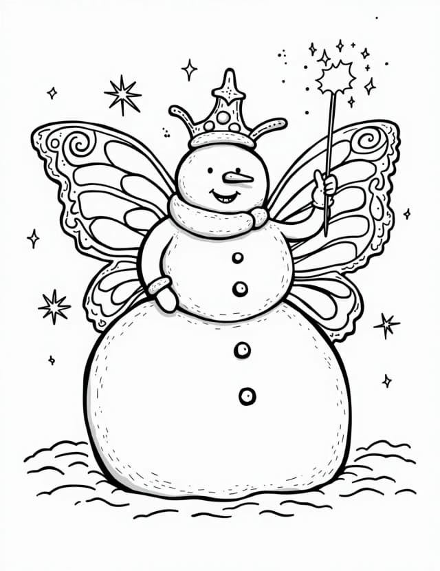 Snowman Fairy Godmother Coloring Page