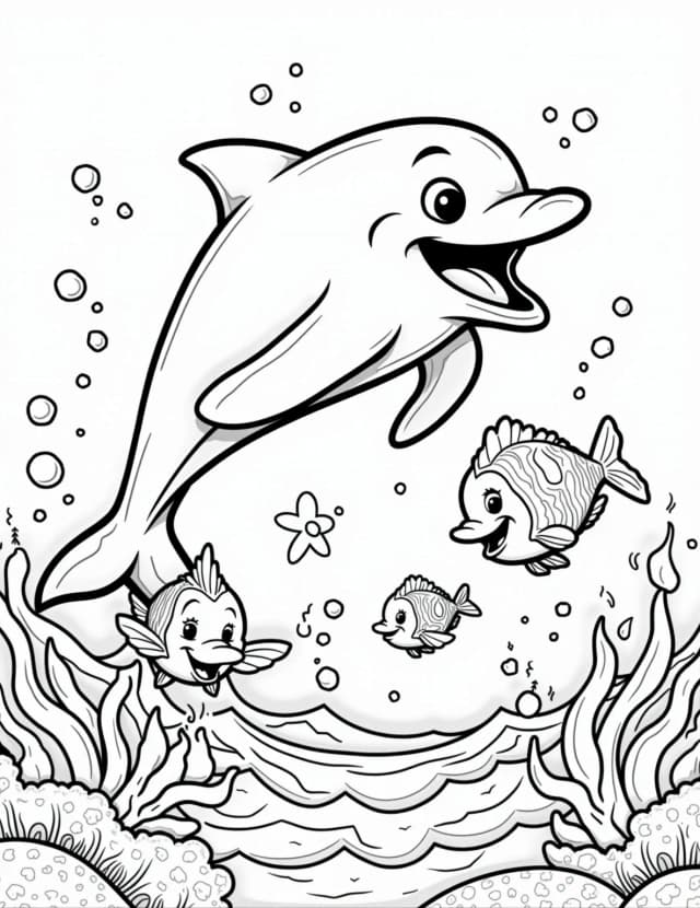 Playful Dolphin Splash Coloring Page