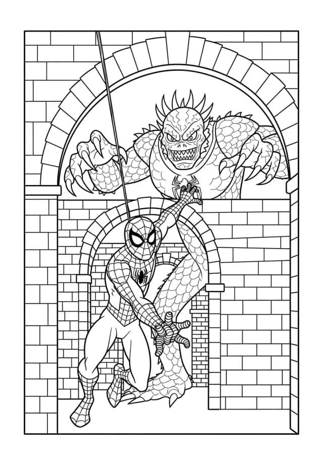 Spiderman vs Lizard Sewer Battle Coloring Page