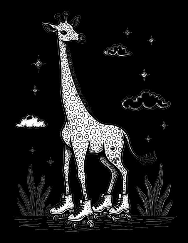 A Giraffe Wearing Roller Skates