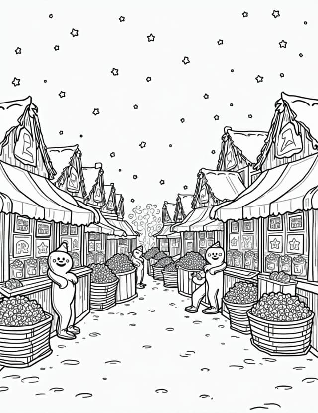 Gingerbread Farmer's Market Coloring Page