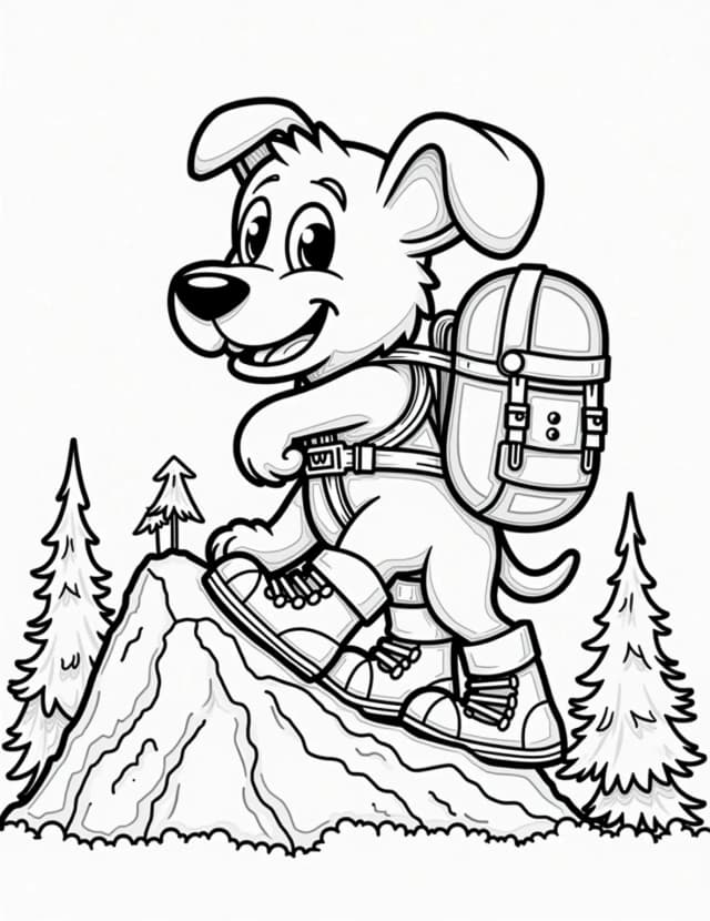 Puppy's Snowy Mountain Adventure Coloring Page