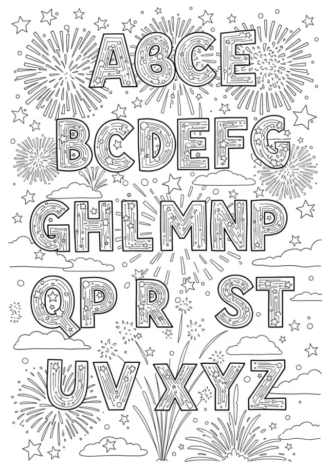 Festive Fireworks Alphabet Celebration Coloring Page