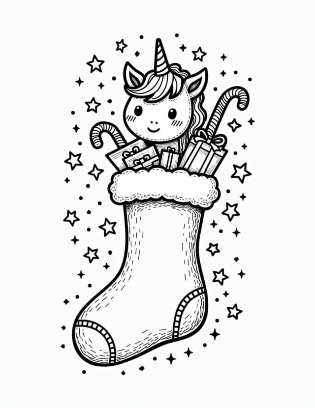 Unicorn Magic Stocking Coloring Page
