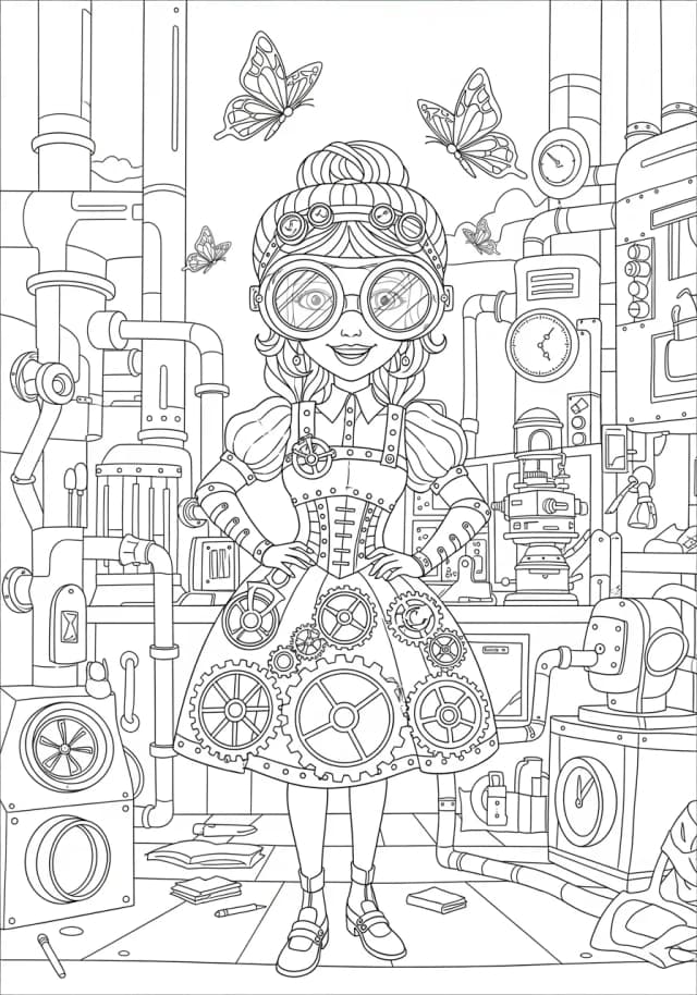Steampunk Princess Workshop Coloring Page