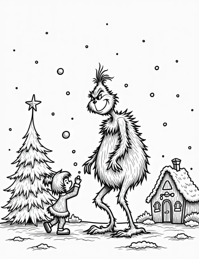Grinch's Snowball Fight with Whos Coloring Page