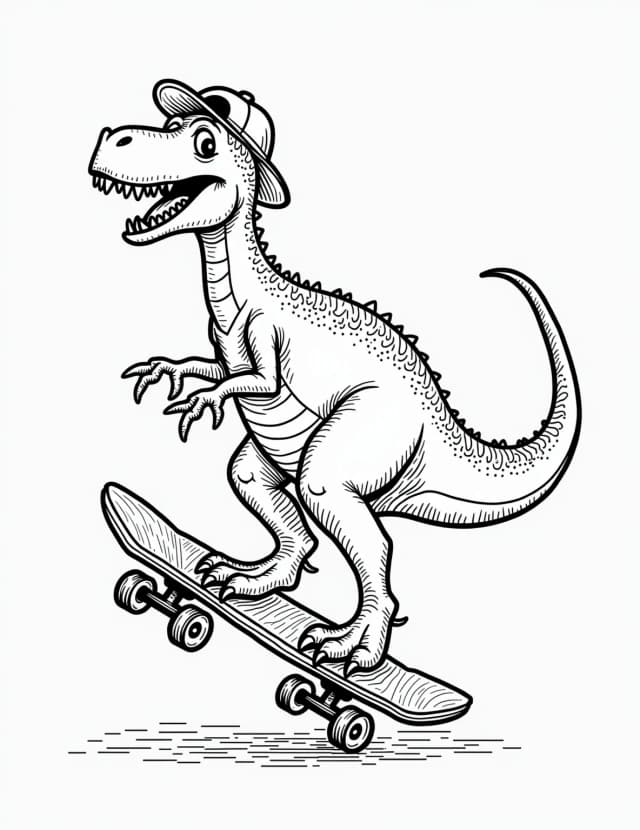 A dinosaur riding a skateboard