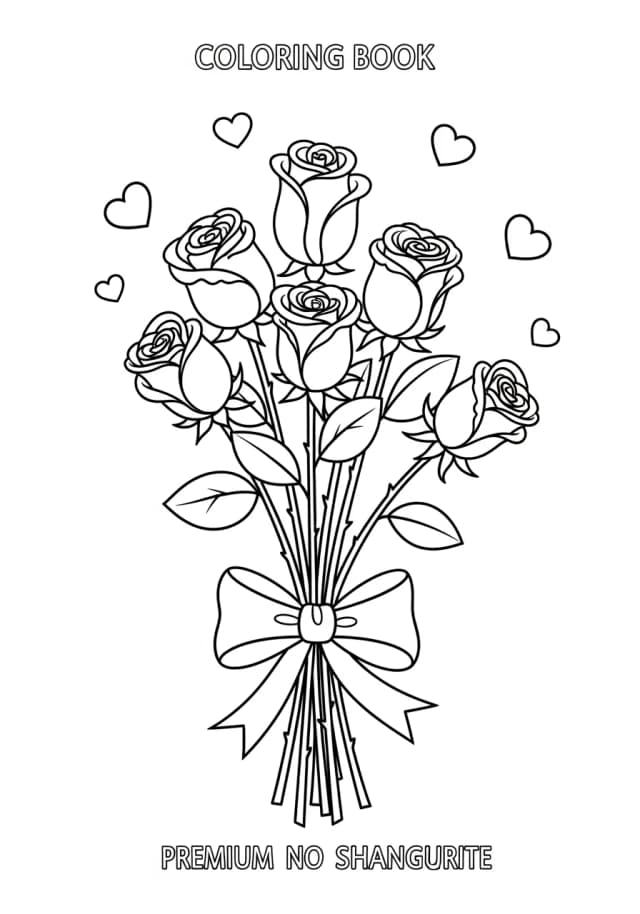 Elegant Rose Bouquet Valentine Coloring Page